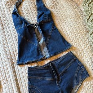 Fashion Nova Blue Denim Women Shorts Set
